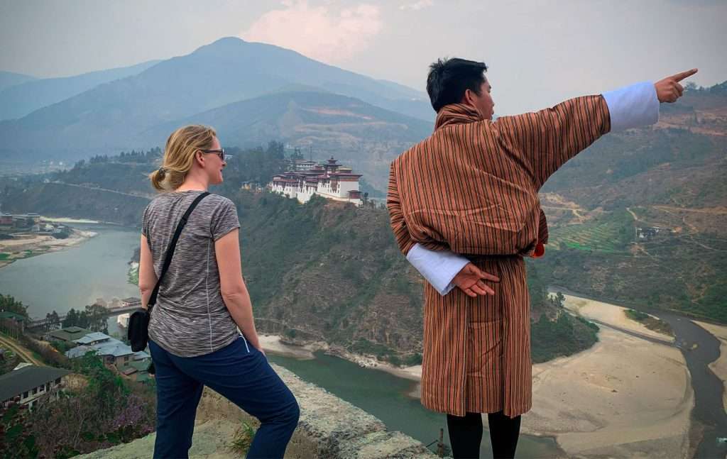 Conducting tour commentary in Wangdue Bhutan