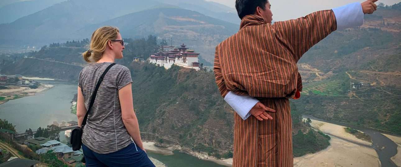 Conducting tour commentary in Wangdue Bhutan